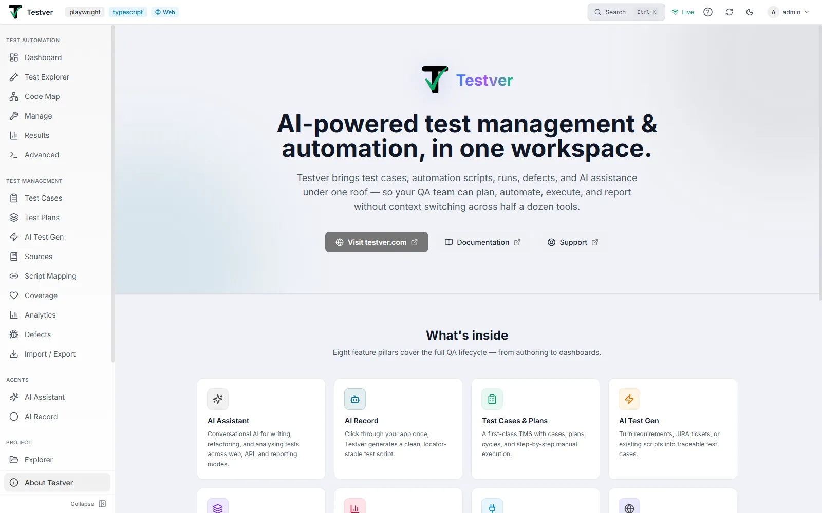 The About Testver screen