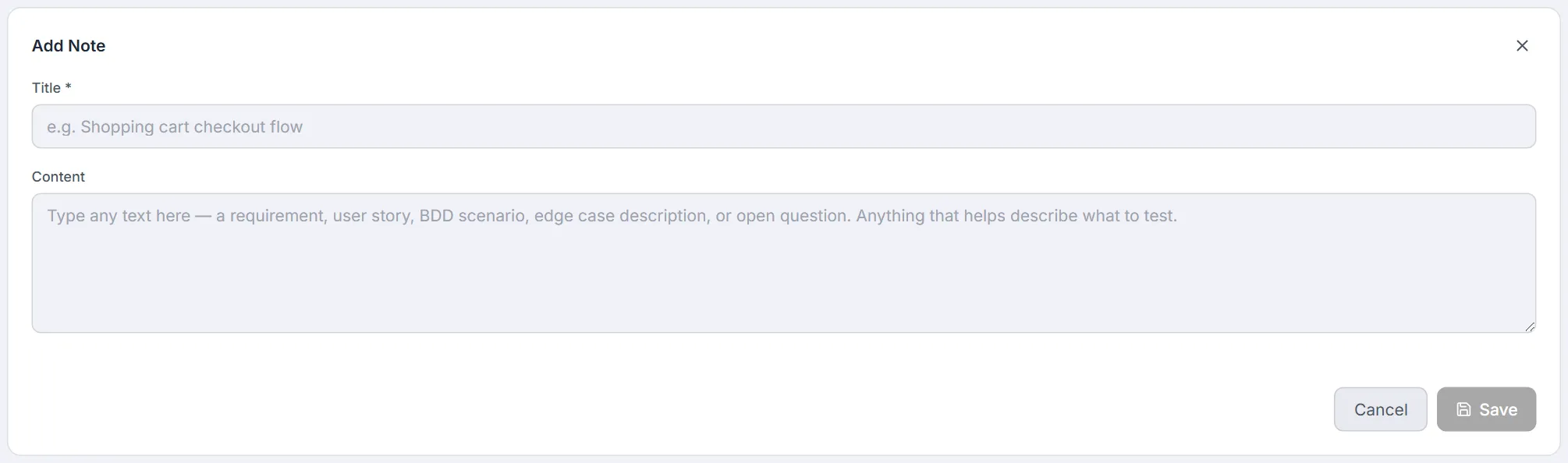 Add Note form — title and free-text content