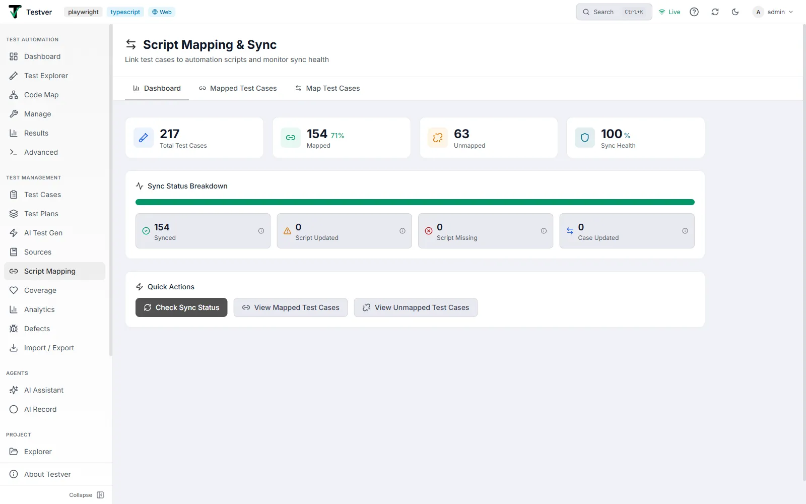 The Script Mapping Dashboard tab