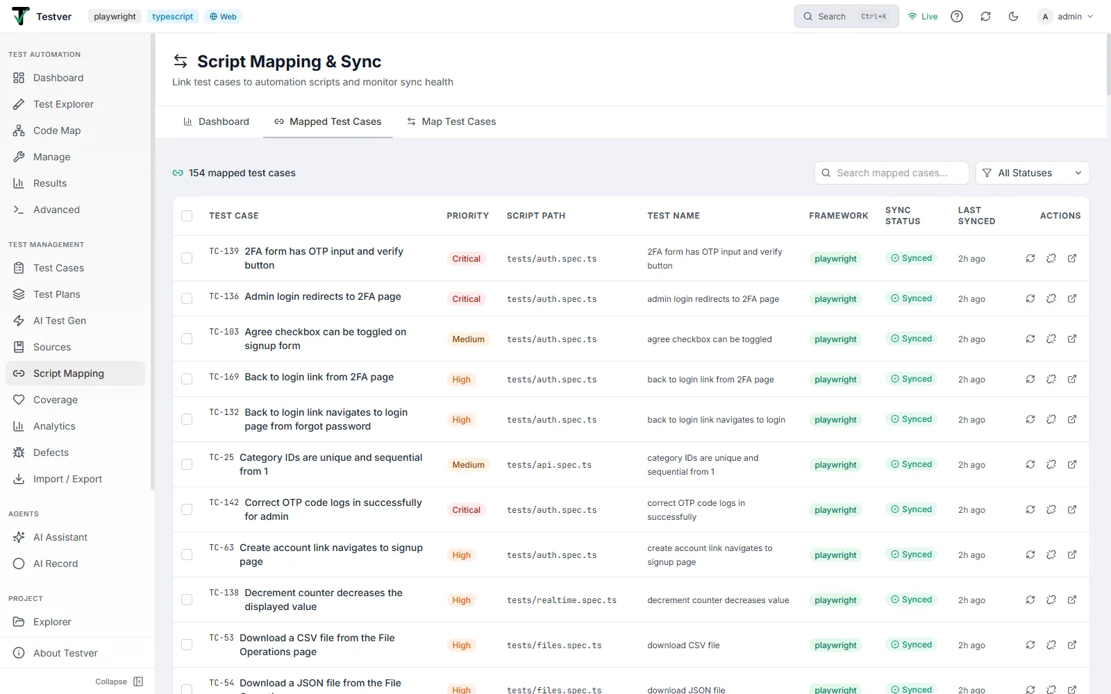 The Mapped Test Cases tab