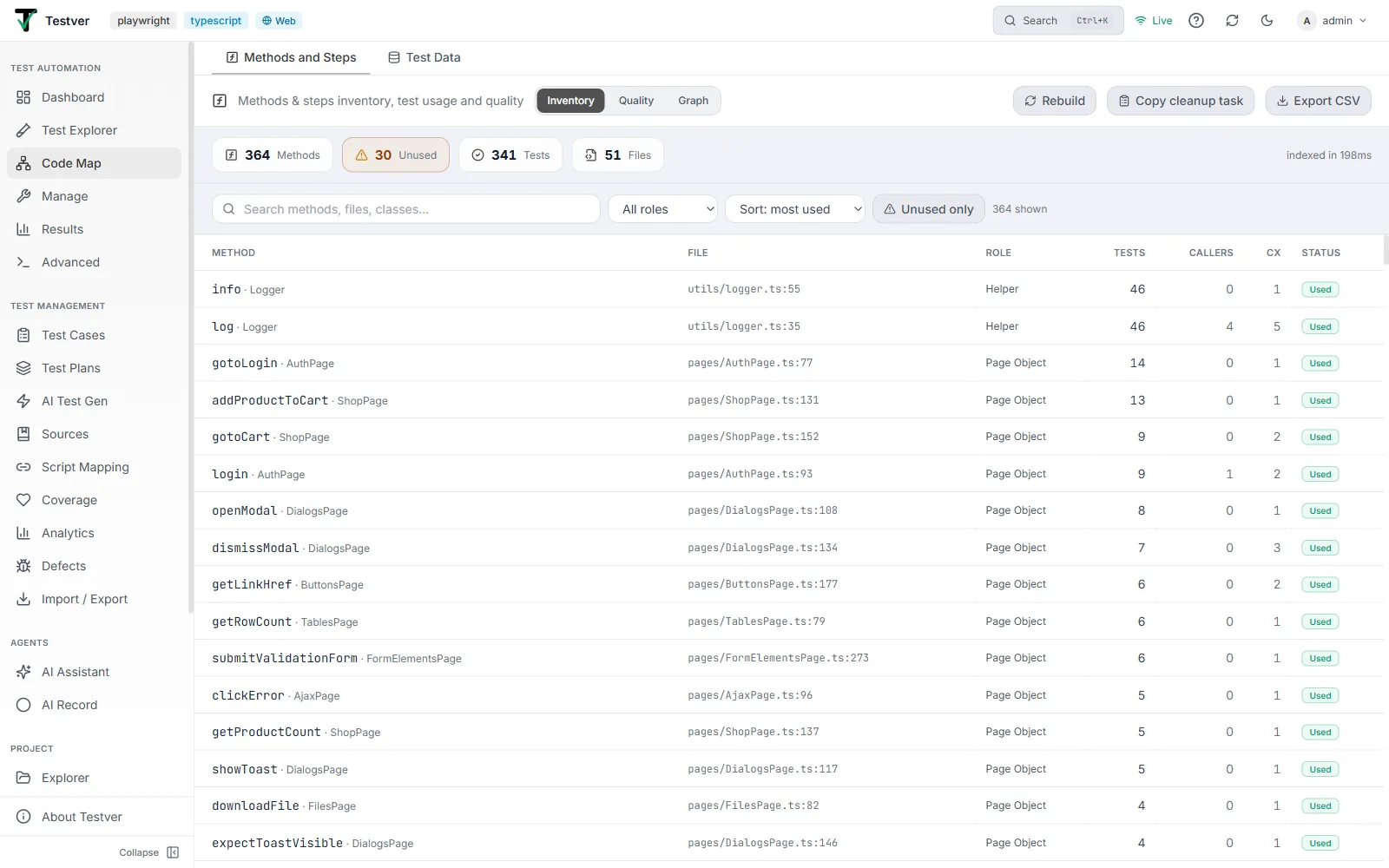 The Methods & Steps tab of the Code Map