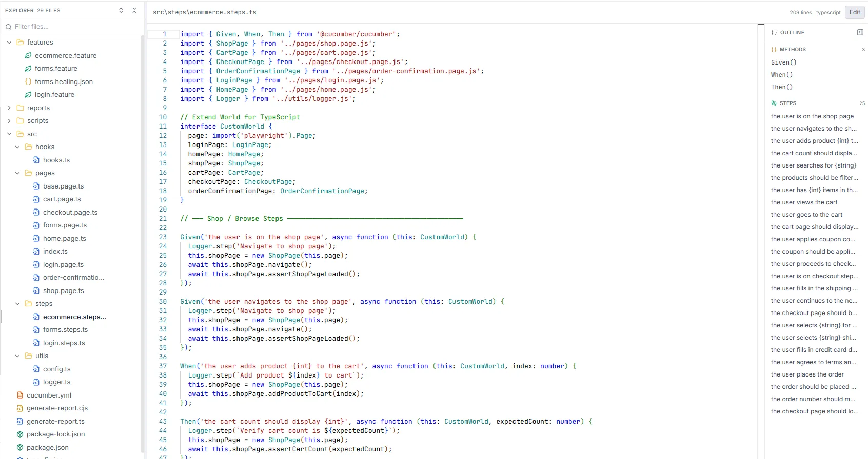 Project Explorer screen overview