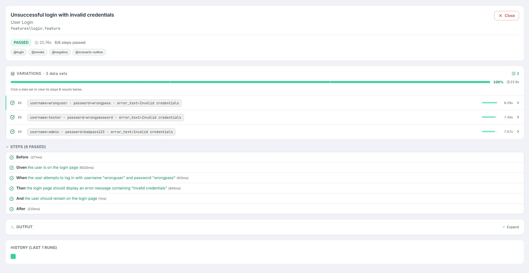 Test Results screen overview