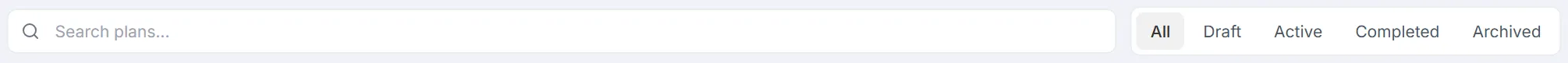 Search plans box and the All / Draft / Active / Completed / Archived status pills