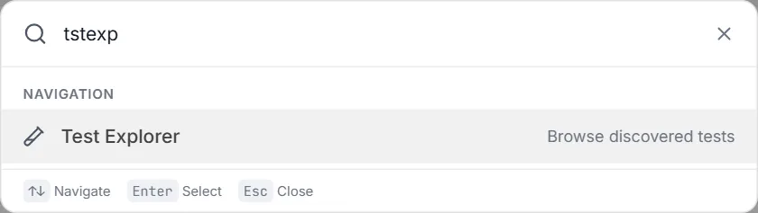 Typing tstexp still finds Test Explorer under Navigation