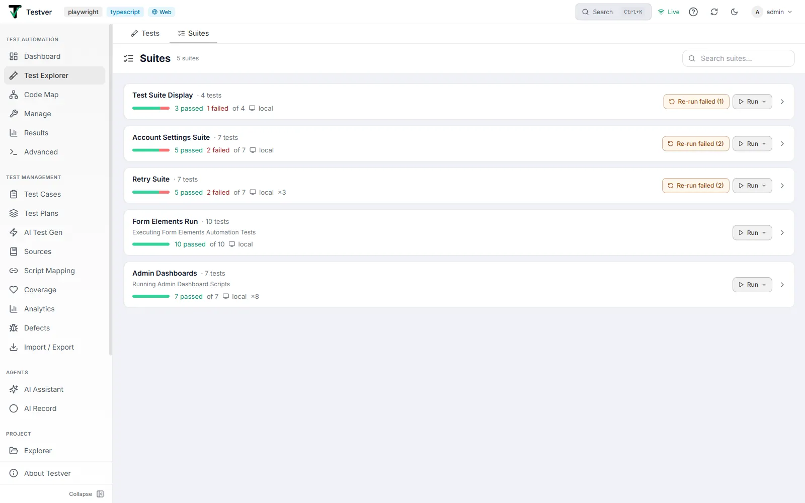 The Suites tab of the Test Explorer
