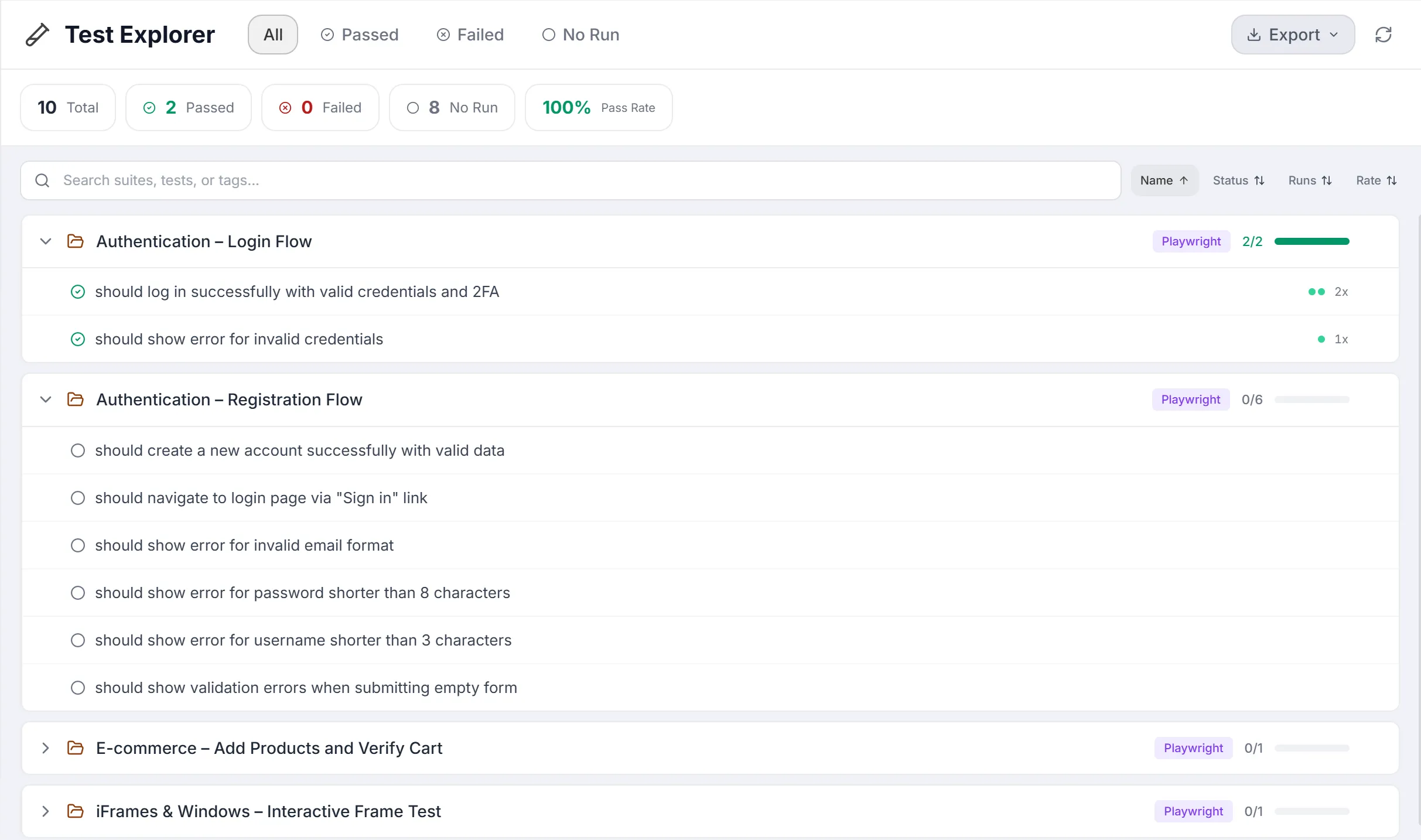 Test Explorer screen overview